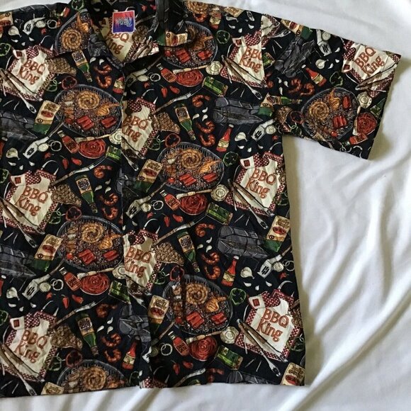 BBQ Kings Dreamwear Short-Sleeve Button-Up Shirt XXL By Dem Crazy 100% Cotton Gr - Picture 4 of 16
